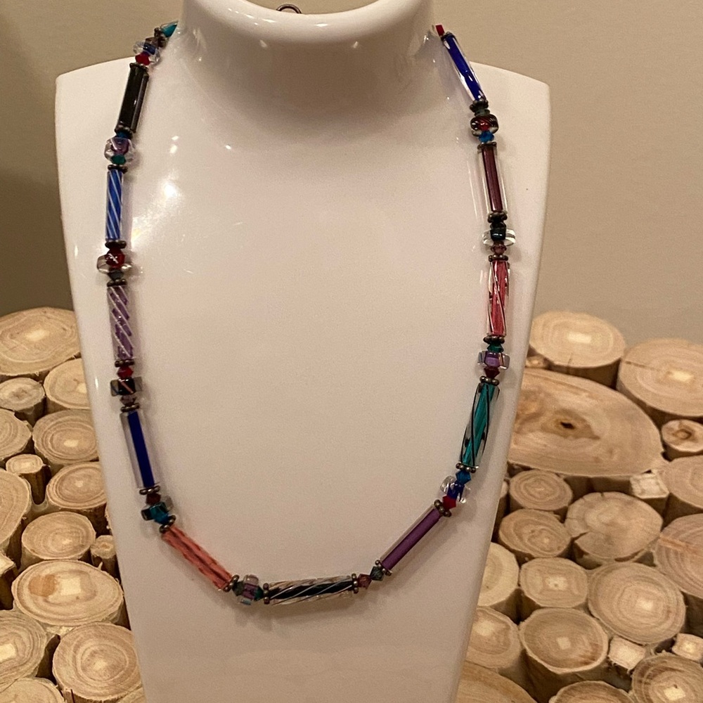 Hand blown glass tube beaded necklace - Picture 7 of 7
